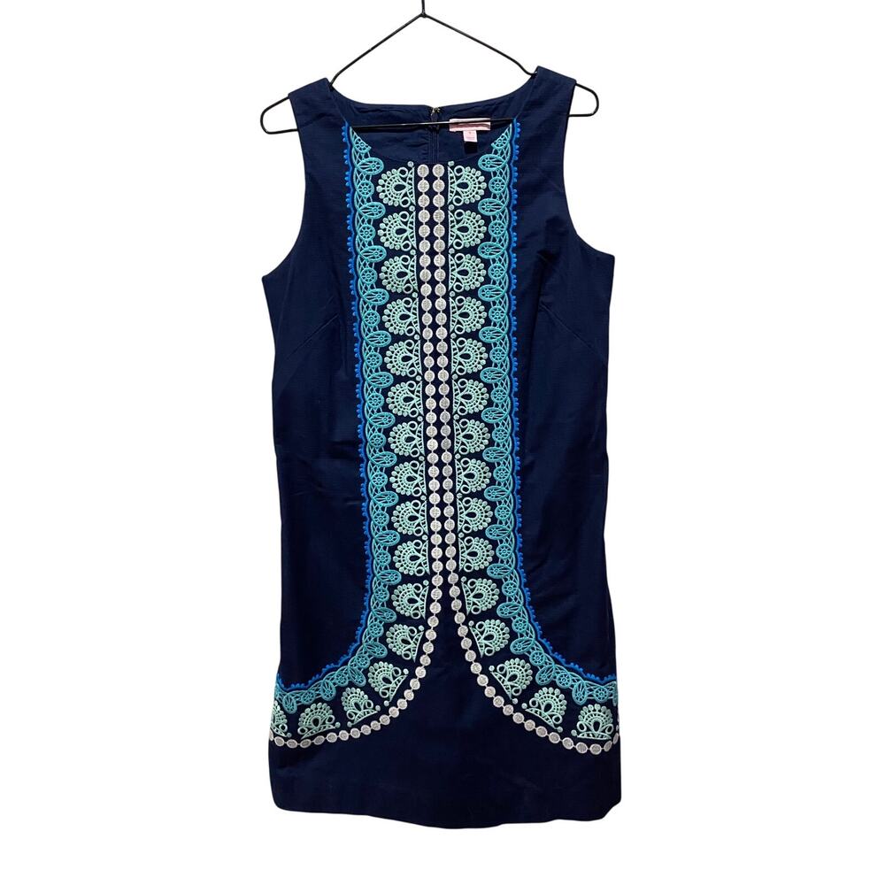 Lilly Pulitzer Stephanie Shift Dress Blue Embroidery Preppy Sz 8
